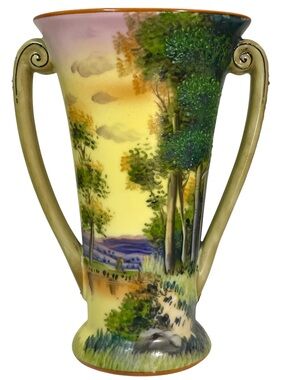 Antique 1920s Noritake Morimura Brothers Double Handle Hand Painted Vase Japan